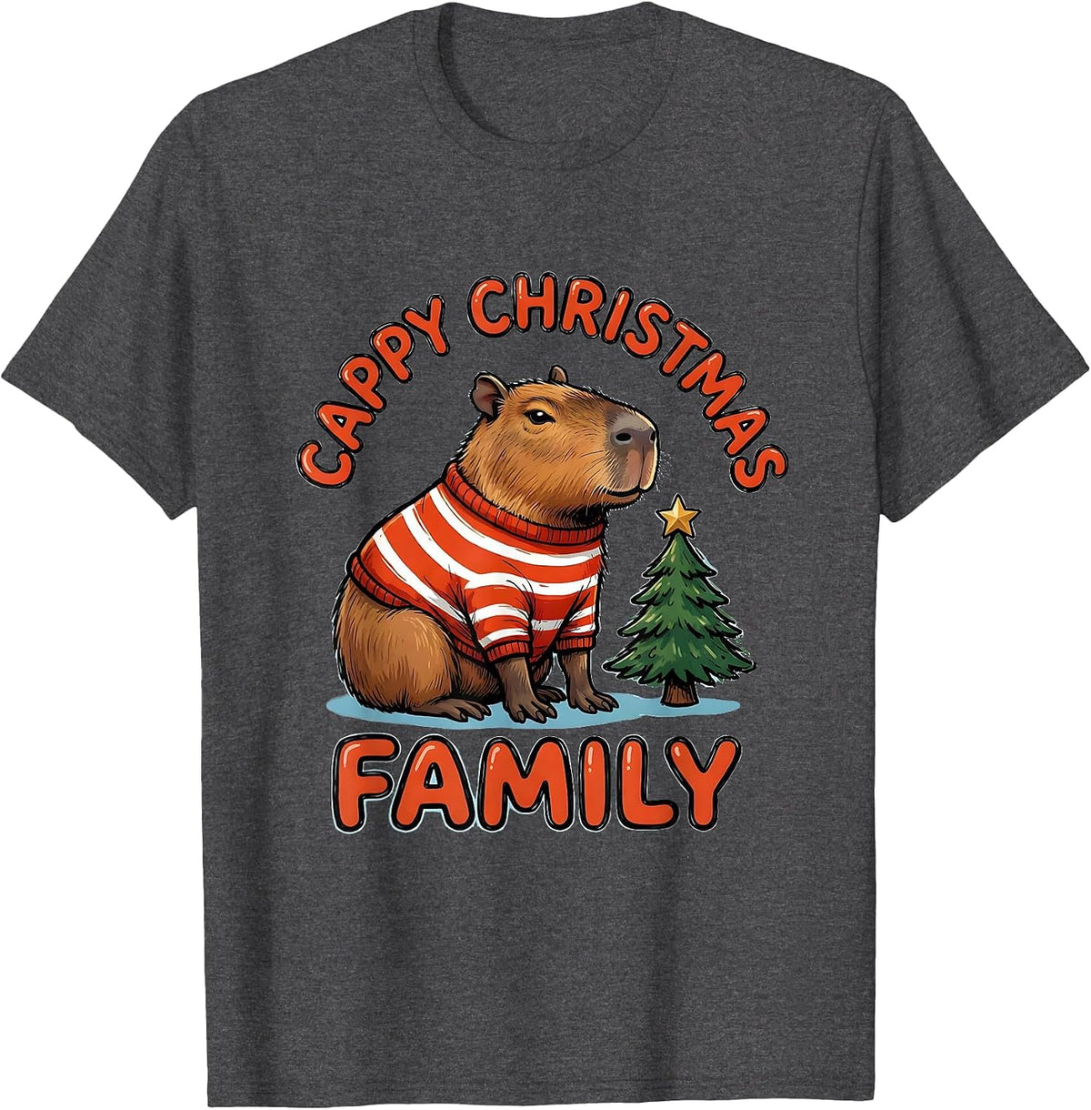 Men's Cappy Christmas Family Cute Capybara Christmas Humor Animal T-Shirt - Dark Heather Grey