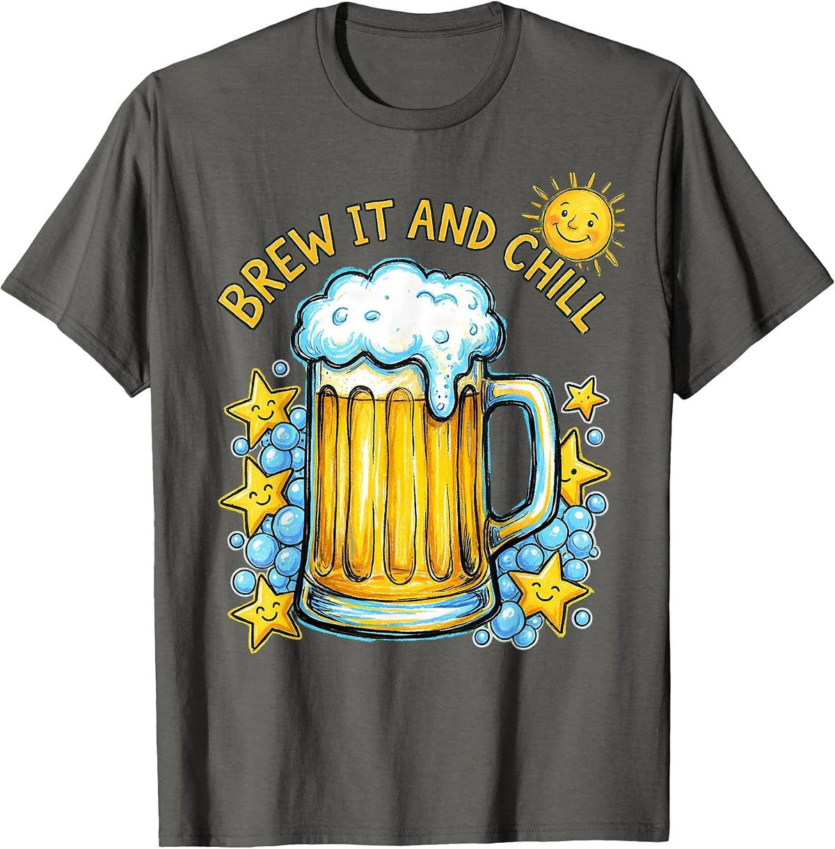 Men's Brew It and Chill Beer Lover Graphic Design T-Shirt - Asphalt Grey