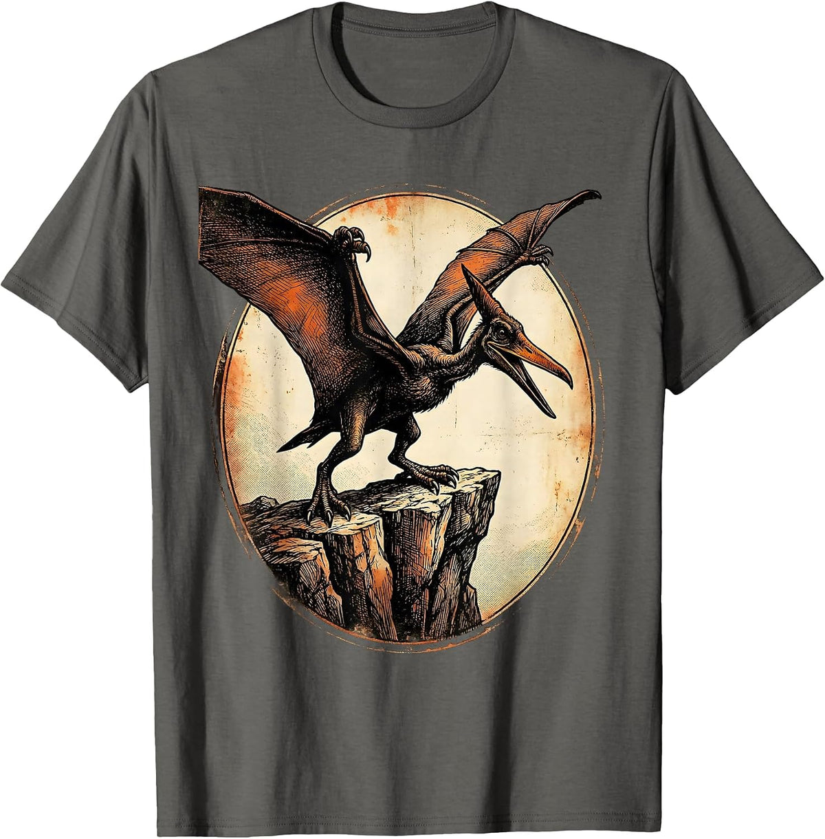 Men's Pterodactyl Cliff Perch Prehistoric Dinosaur Design T-Shirt - Asphalt Grey