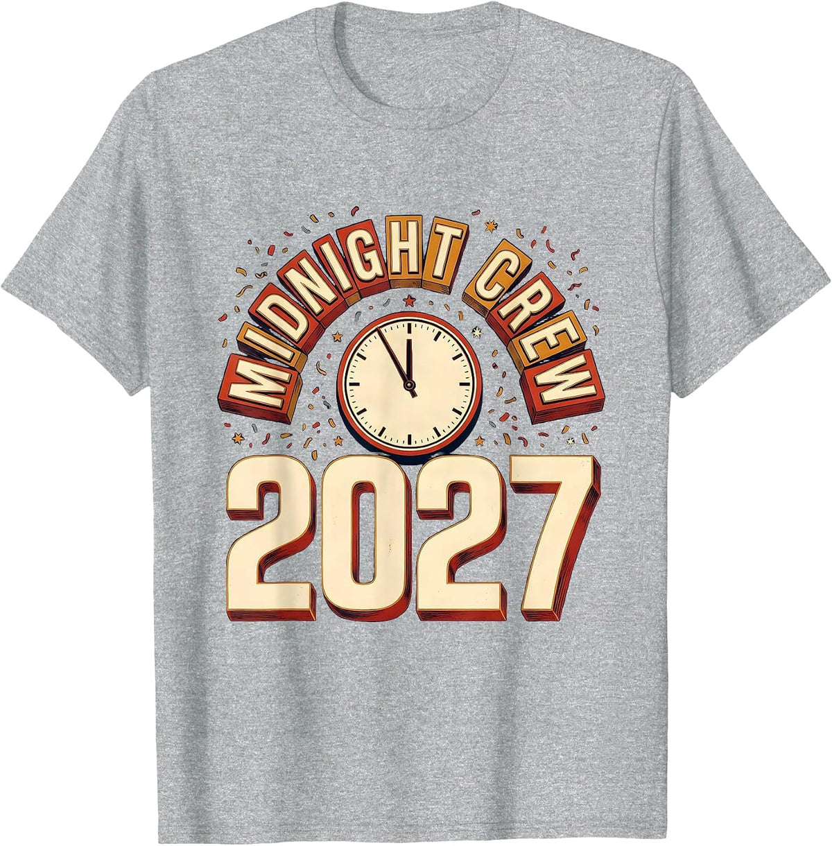Men's Midnight Crew 2027 Wood Type Letterpress New Year Eve Party T-Shirt - Heather Grey