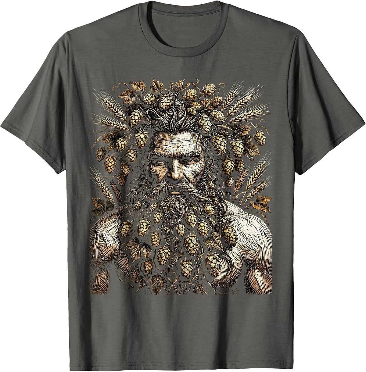 Men's Wild Beard Beer Lover Hops and Barley Graphic T-Shirt - Asphalt Grey