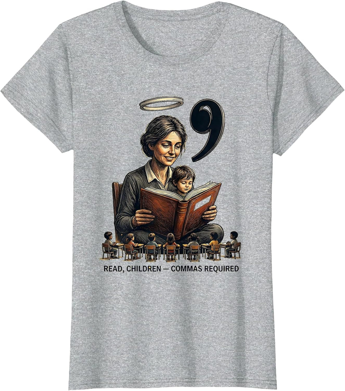 Read Children Commas Required Funny Grammar Teacher Humor T-Shirt - Heather Grey