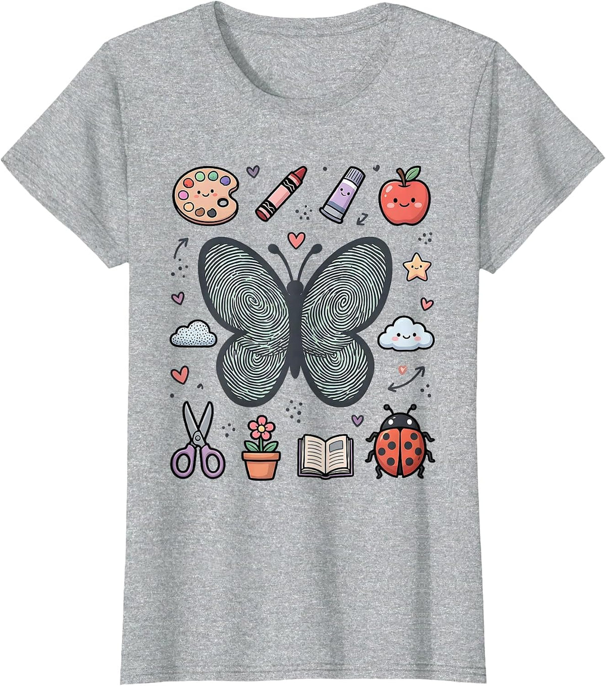 Fingerprint Butterfly Preschool Teacher Gift T-Shirt - Heather Grey