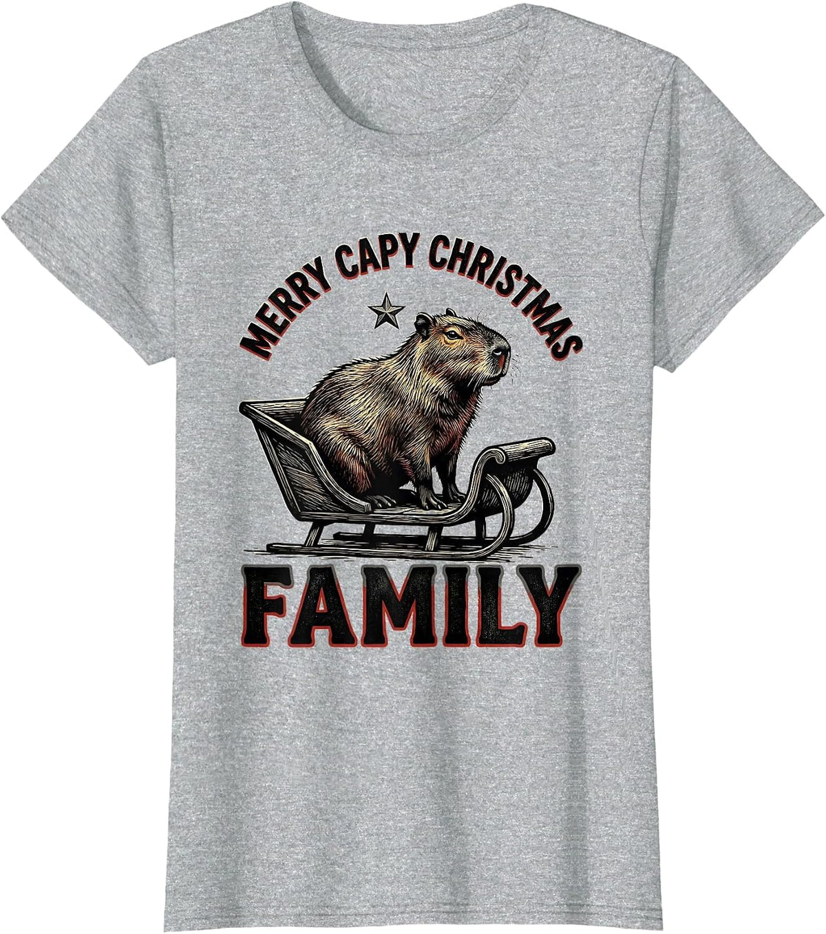 Merry Capy Christmas, Family Funny Capybara Animal Lover T-Shirt - Heather Grey