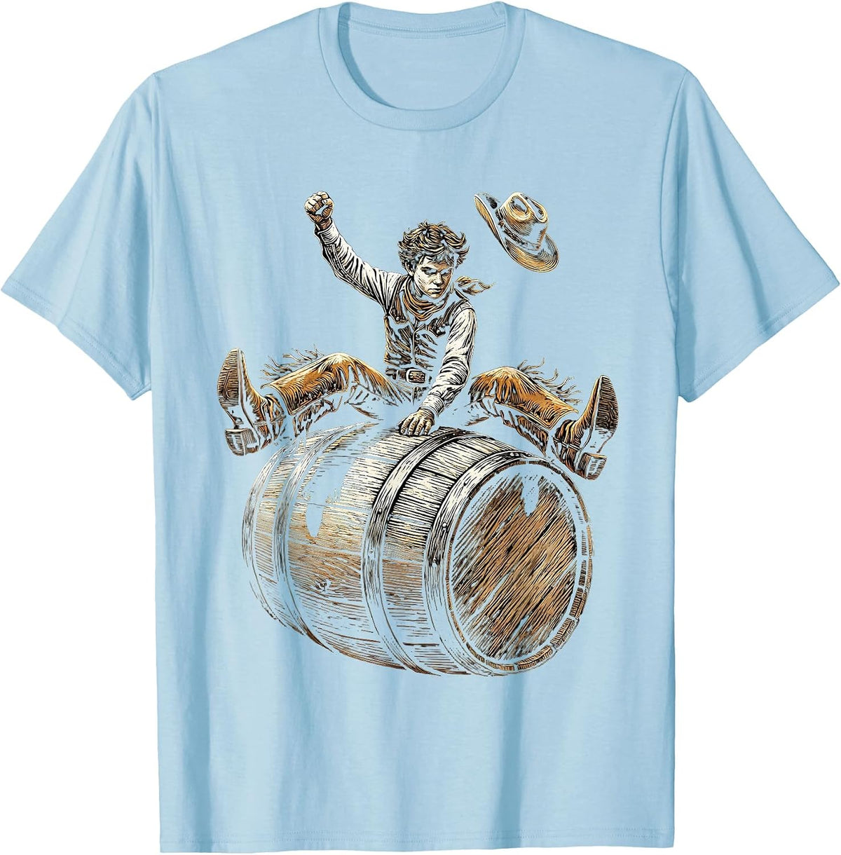 Men's Young Cowboy Barrel Racing Rodeo Graphic T-Shirt - Baby Blue