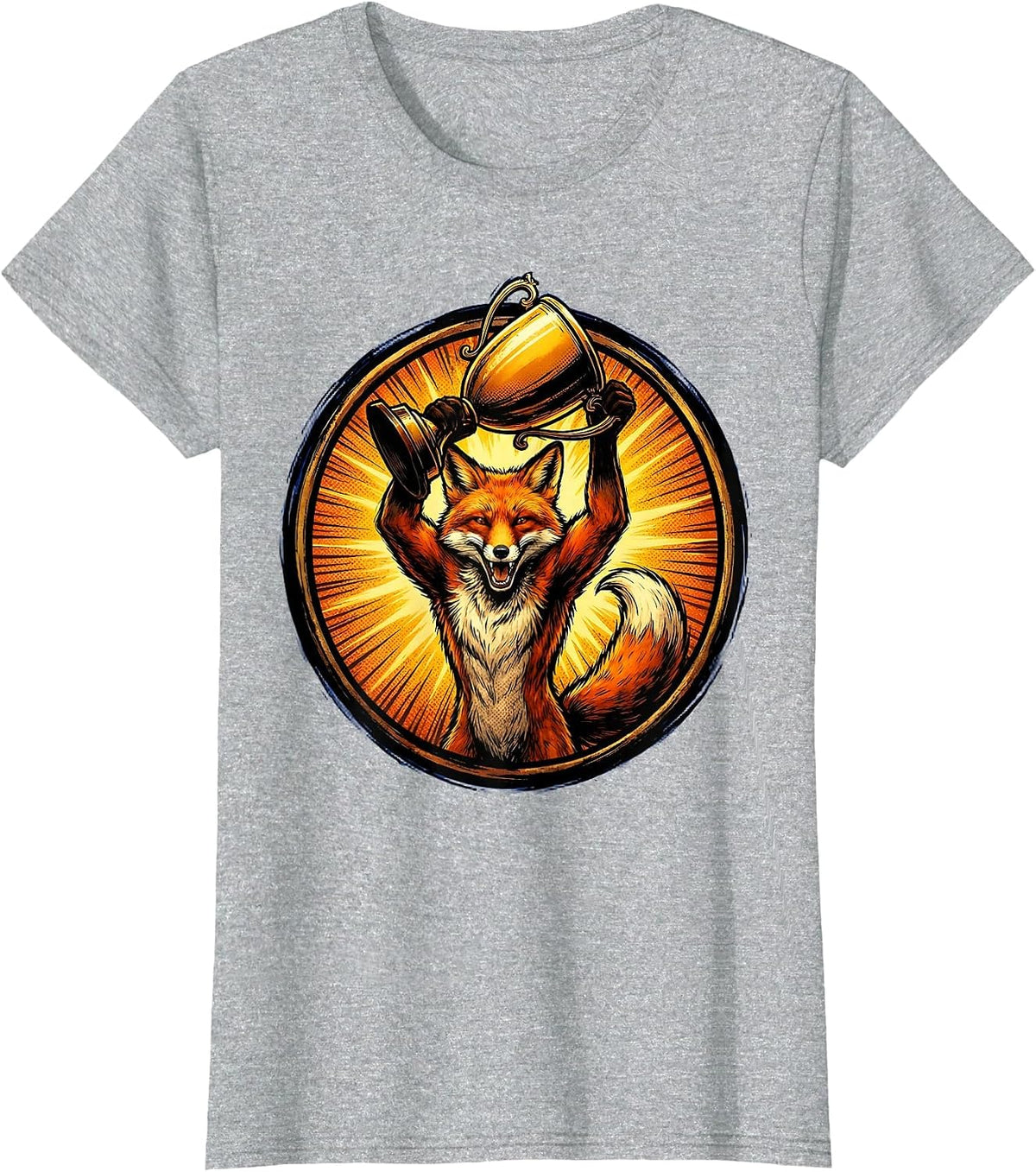 Fifth Grade Fox Trophy Champion Illustration T-Shirt - Heather Grey