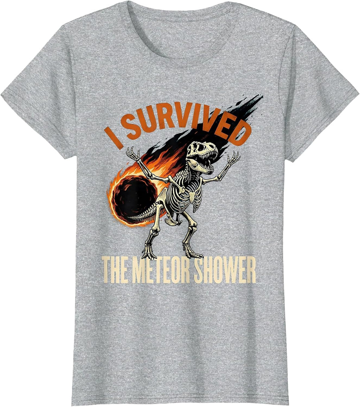 I Survived The Meteor Shower Dinosaur Design T-Shirt - Heather Grey