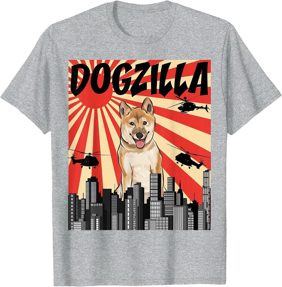 Funny Retro Japanese Dogzilla Shiba Inu T-Shirt - Heather Grey