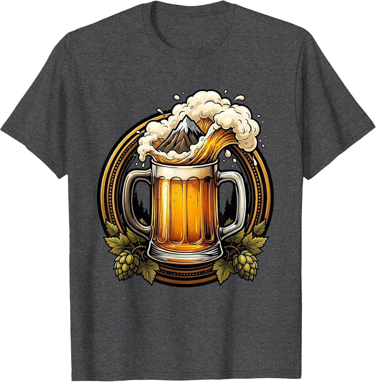 Men's Frosty Overflowing Beer Mug Graphic T-Shirt - Dark Heather Grey