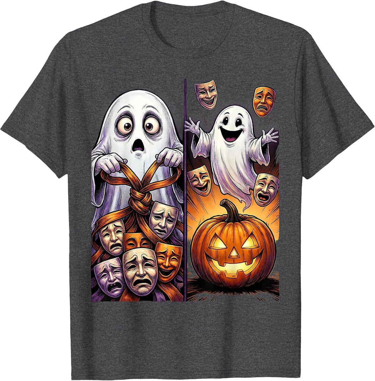 Friendly Ghost Feeling Masks Halloween School Counselor T-Shirt - Dark Heather Grey