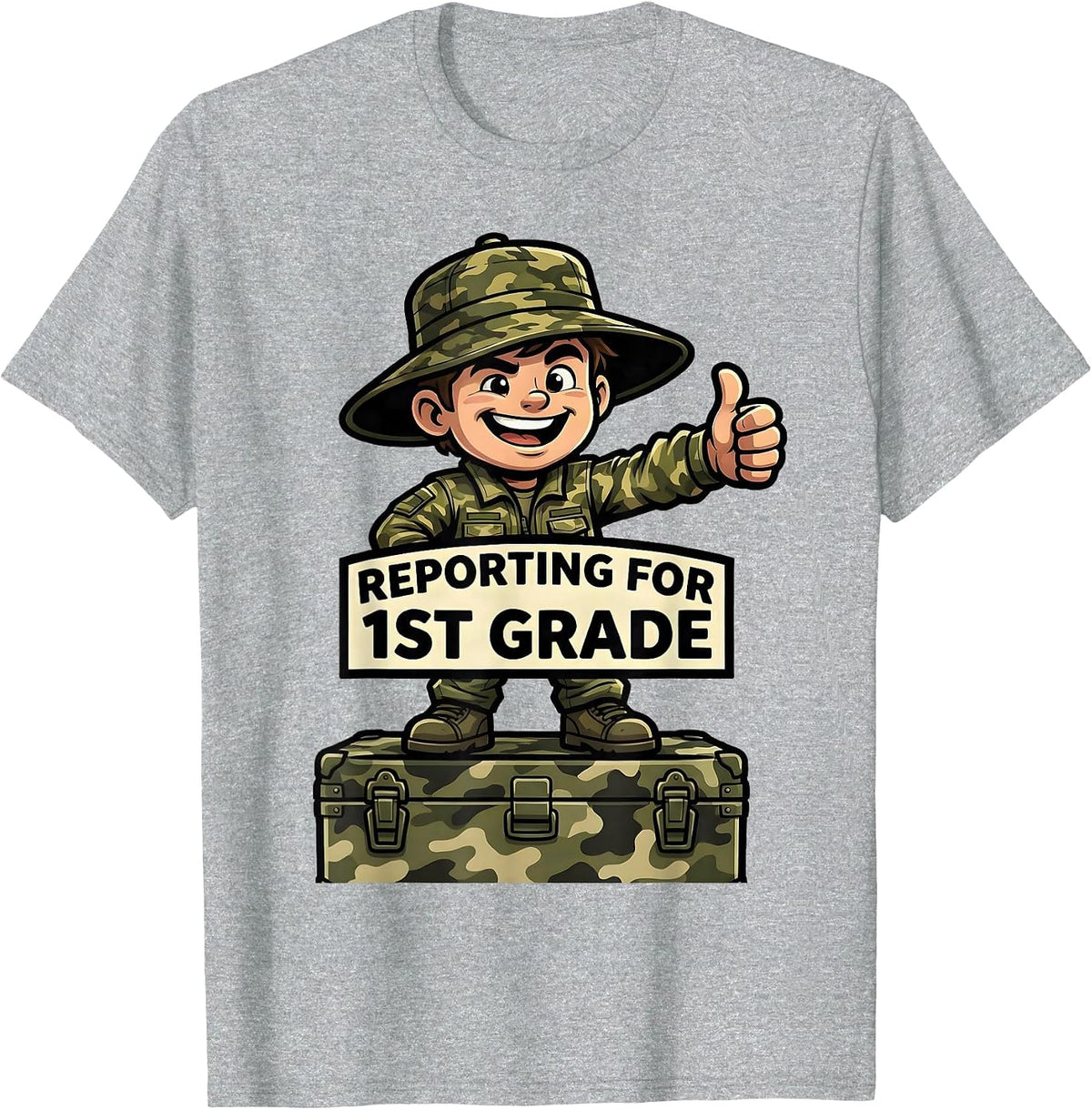 Men's Reporting For 1st Grade Camo First Grade Boy Back To School T-Shirt - Heather Grey