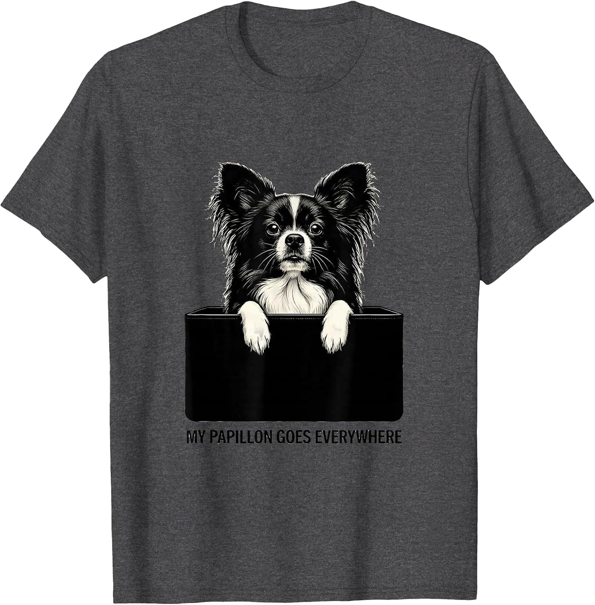 My Papillon Goes Everywhere Cute Dog Owner Small Breed Puppy T-Shirt - Dark Heather Grey