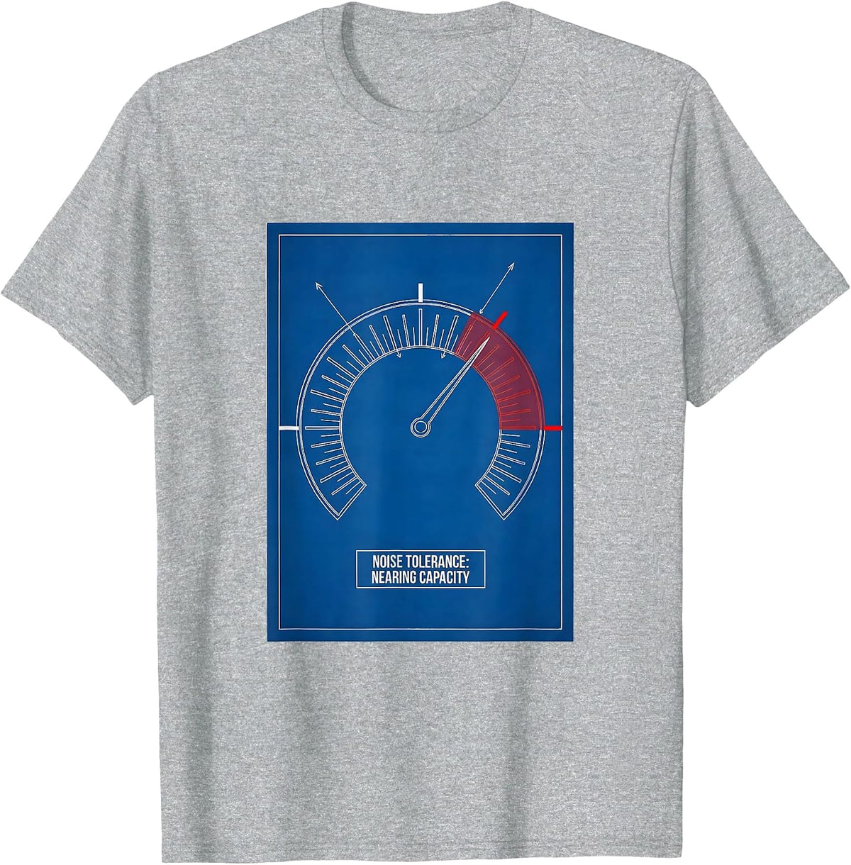 Men's Noise Tolerance Nearing Capacity Funny Teacher Sarcastic T-Shirt - Heather Grey