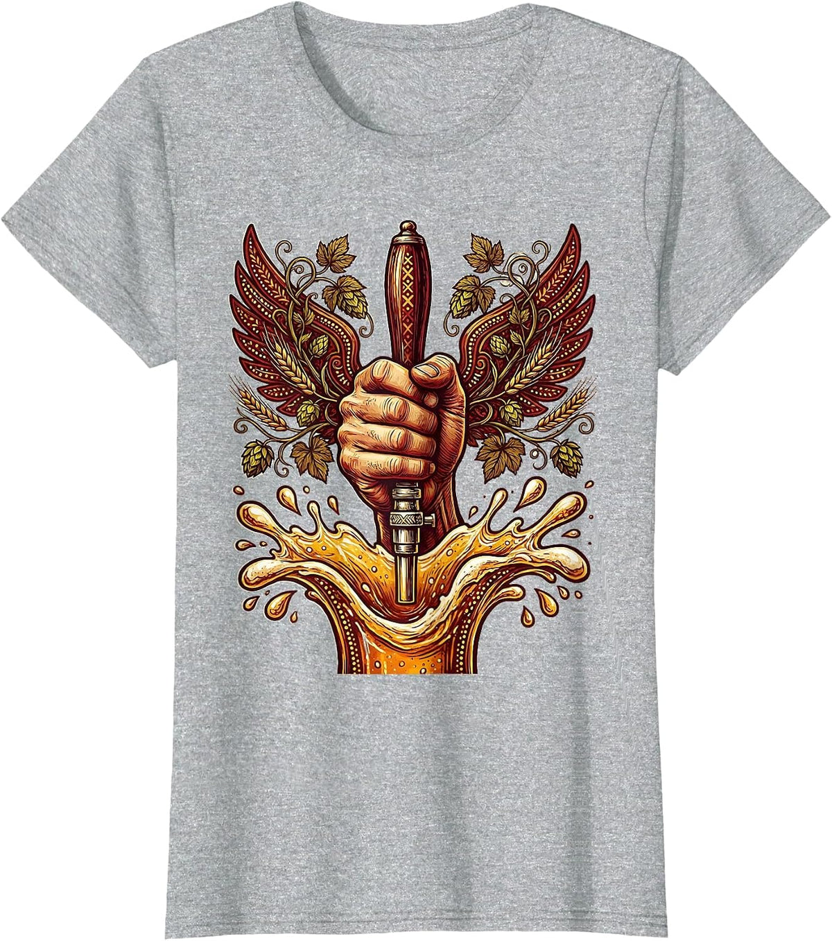 Women's Beer Tap Pull Splash Graphic Tee T-Shirt - Heather Grey