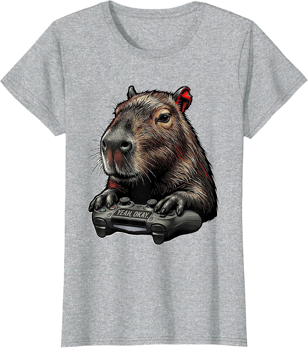Yeah, Okay Funny Capybara Gamer Meme Humor T-Shirt - Heather Grey