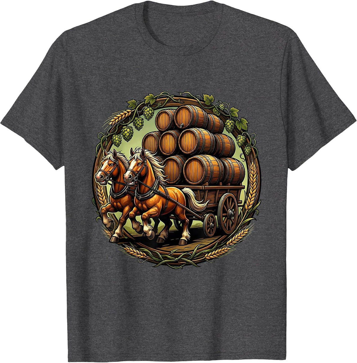 Vintage Oktoberfest Beer Wagon Draft Horse T-Shirt - Dark Heather Grey