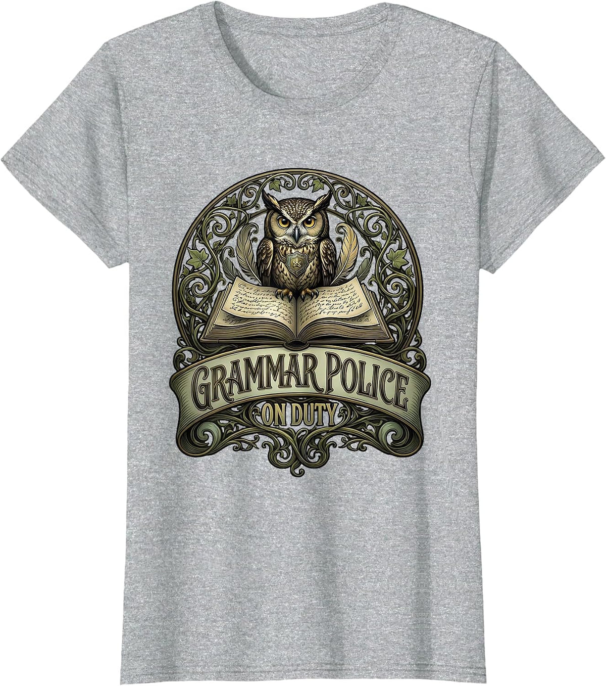 Grammar Police On Duty English Teacher Design T-Shirt - Heather Grey