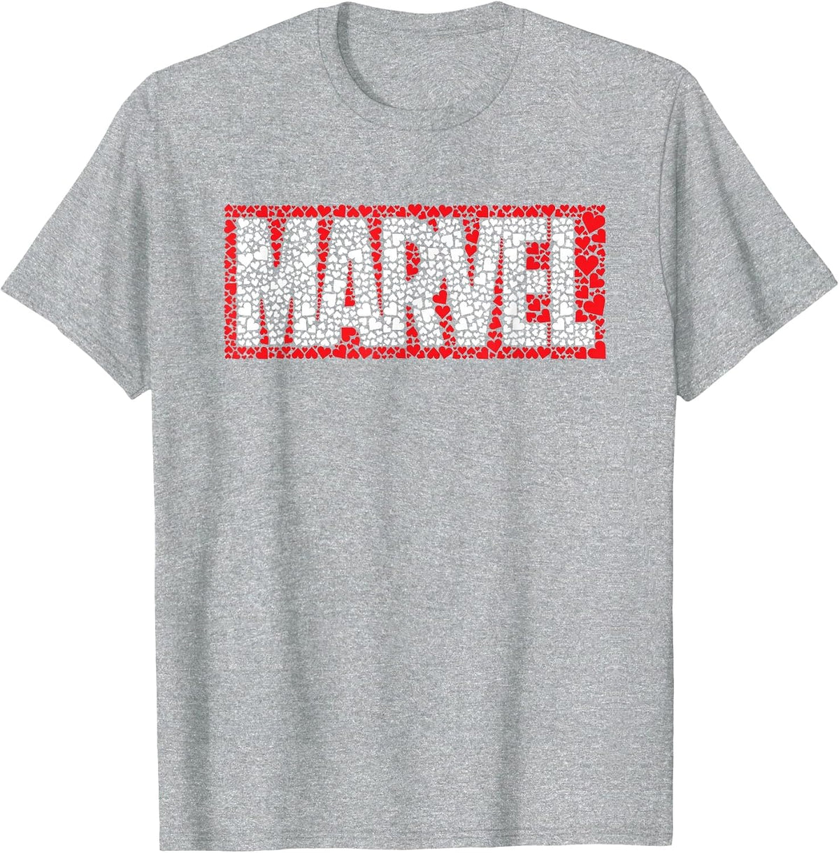 Marvel Logo Red Brick Hearts Valentine's Day T-Shirt - Heather Grey