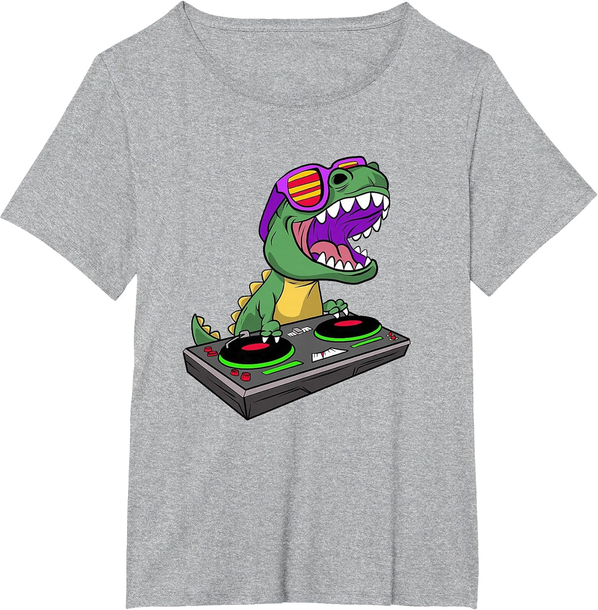 T-Rex DJ Party Club Disc Jockey Dinosaur Dino EDM Dance Club T-Shirt - Heather Grey