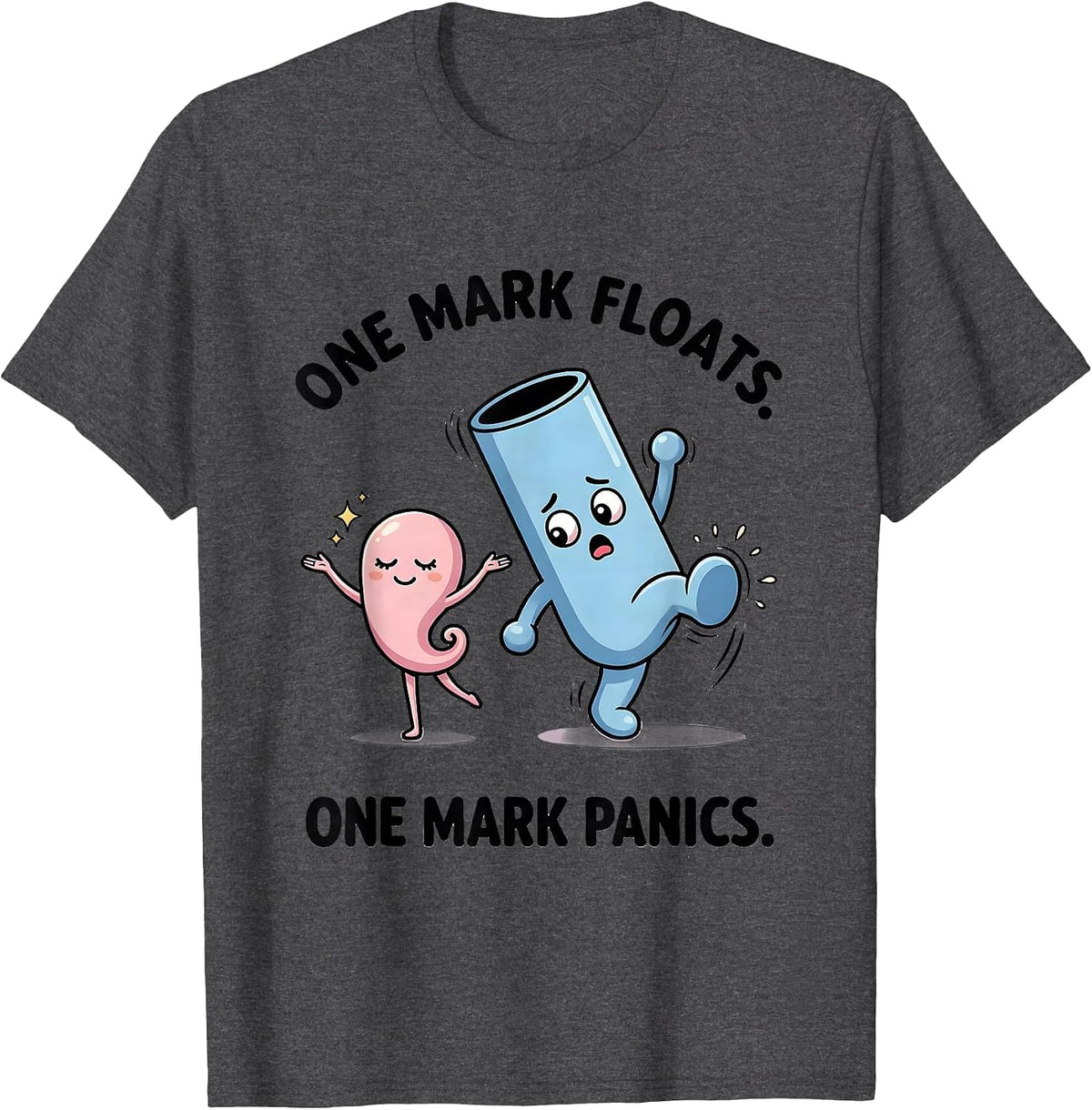 Men's One Mark Floats One Mark Panics Funny Grammar Teacher T-Shirt - Dark Heather Grey