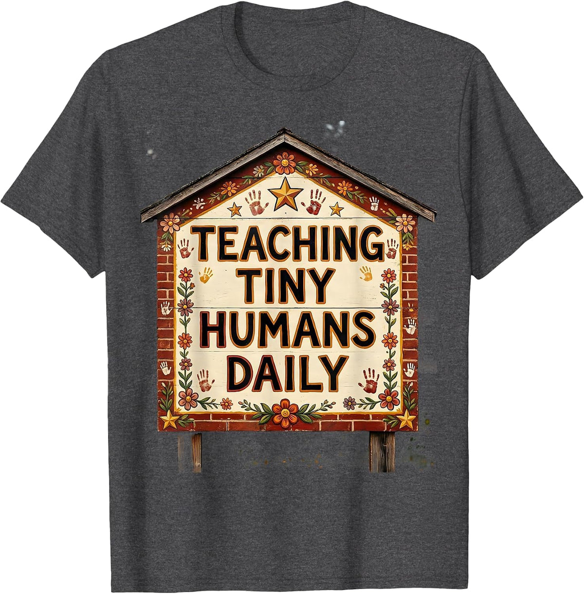 Men's Teaching Tiny Humans Daily Preschool Teacher Design T-Shirt - Dark Heather Grey
