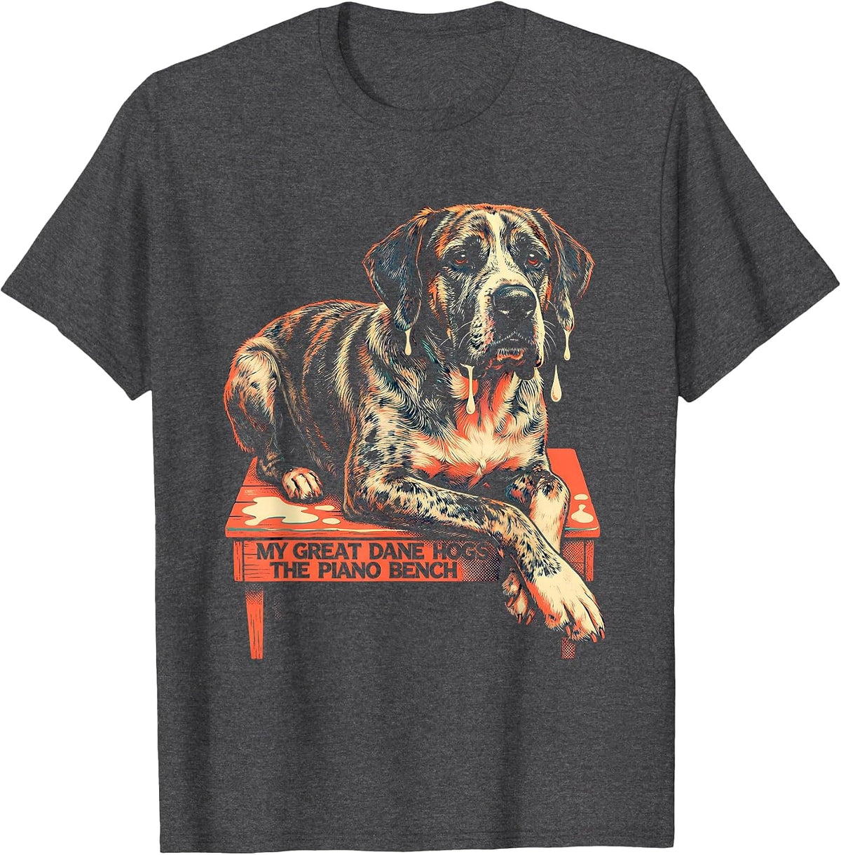 Men's My Great Dane Hogs The Piano Bench Funny Dog Owner Breed T-Shirt - Dark Heather Grey