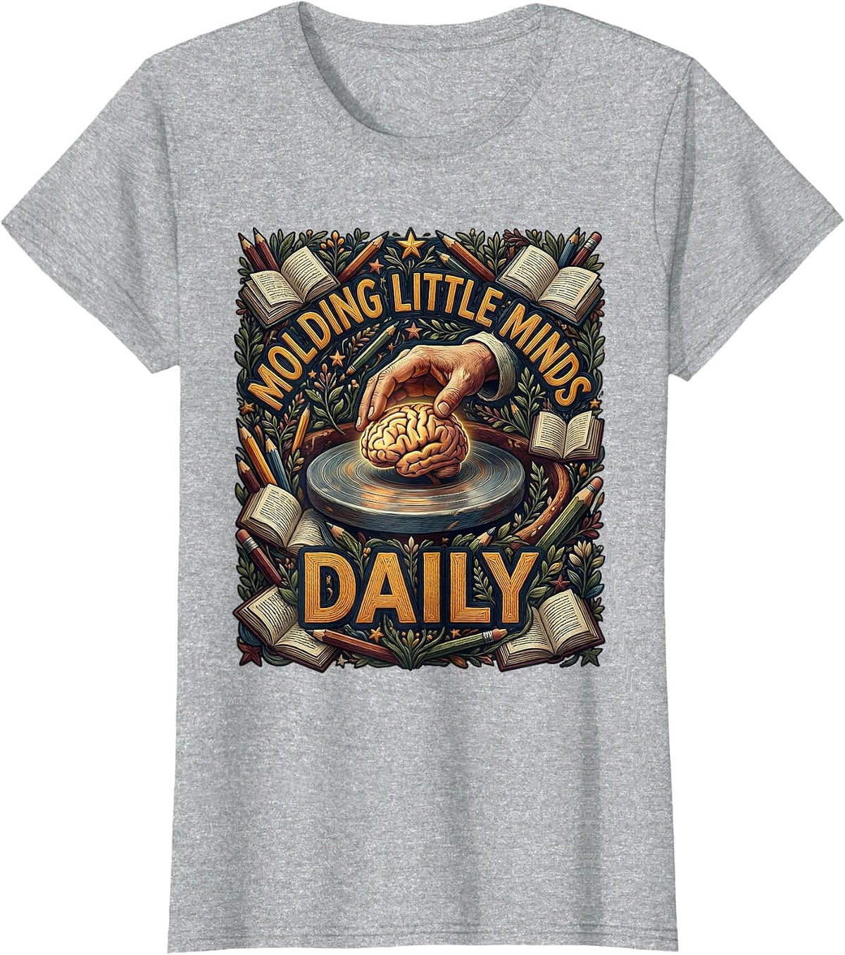 Molding Little Minds Daily Teacher Design T-Shirt - Heather Grey
