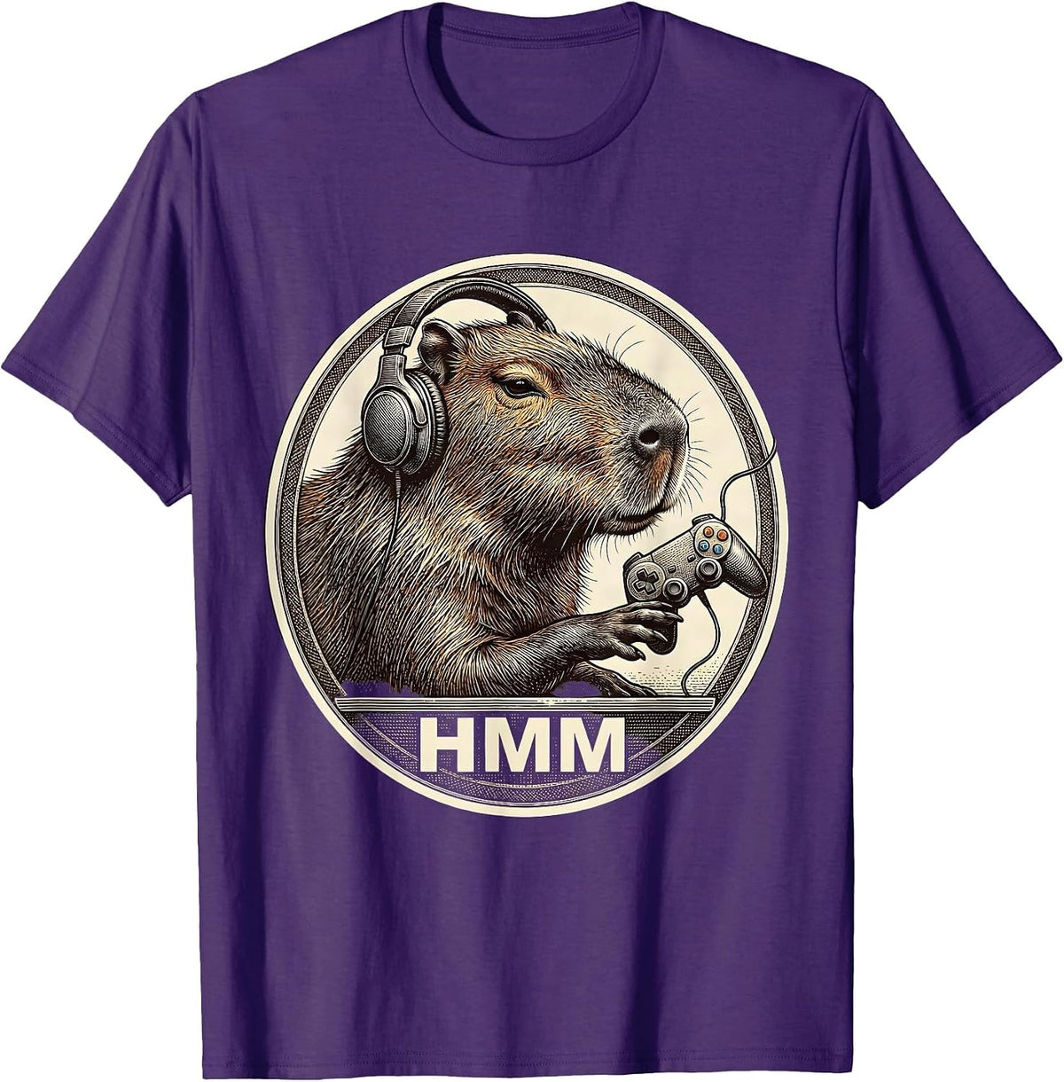 Men's Hmm Funny Capybara Gamer Meme Humor Video Games T-Shirt - Purple