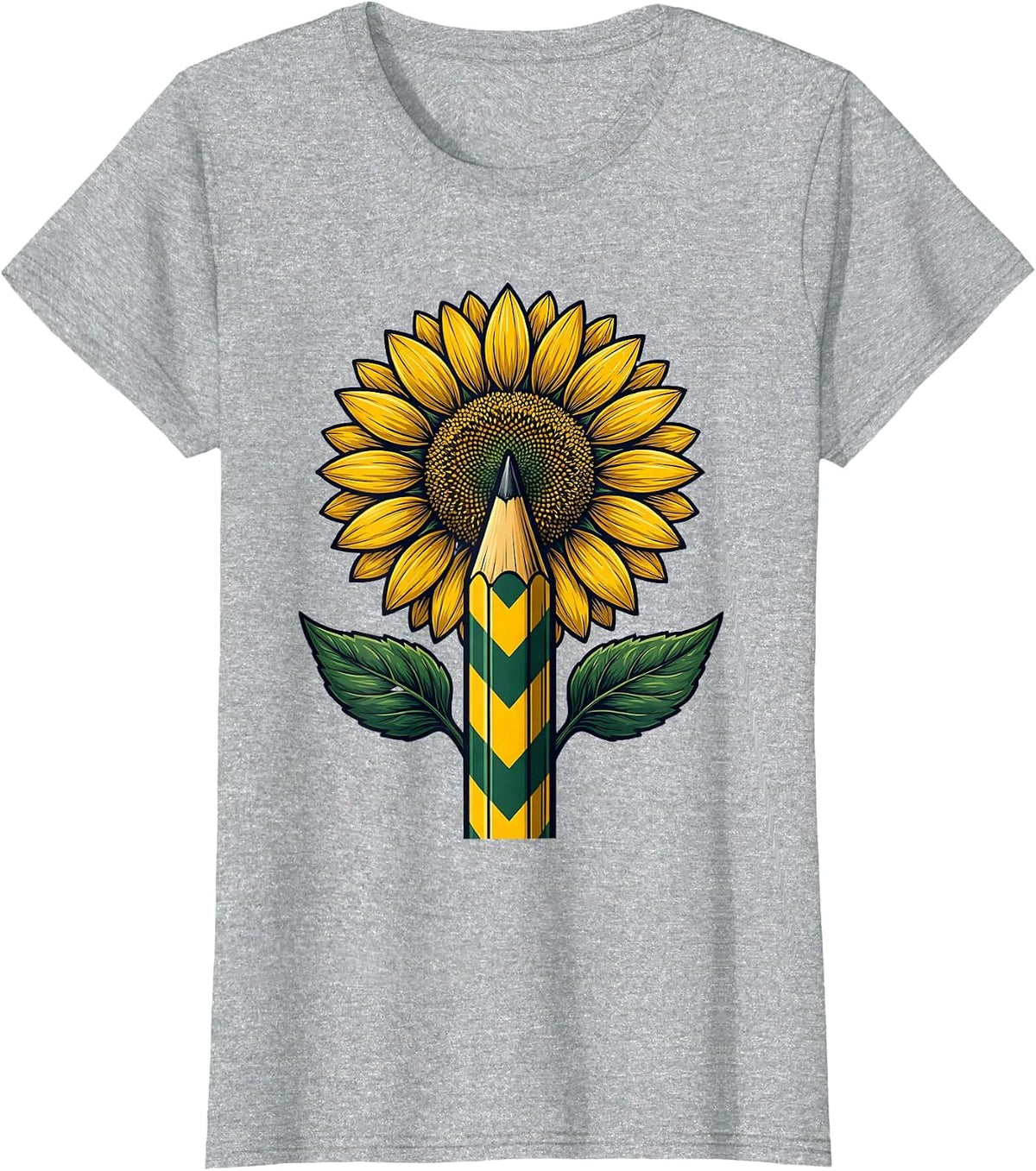 1st Grade Sunflower Pencil Graphic Tee T-Shirt - Heather Grey