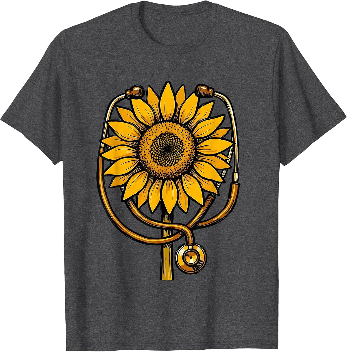 Occupational Therapy Stethoscope Sunflower Design T-Shirt - Dark Heather Grey