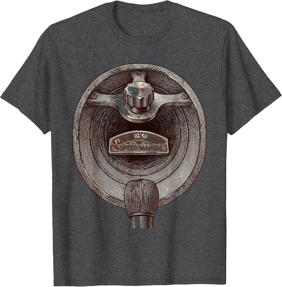 Fleeting Species 5-Speed Manual Transmission Stick Shift Car T-Shirt - Dark Heather Grey