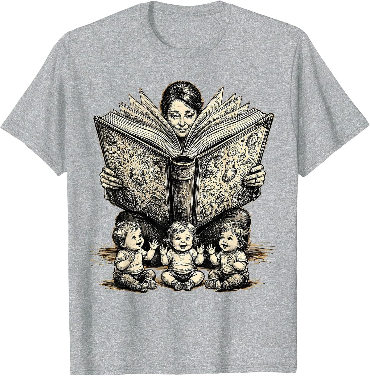 Men's Preschool Teacher Reading Giant Book To Toddlers T-Shirt - Heather Grey