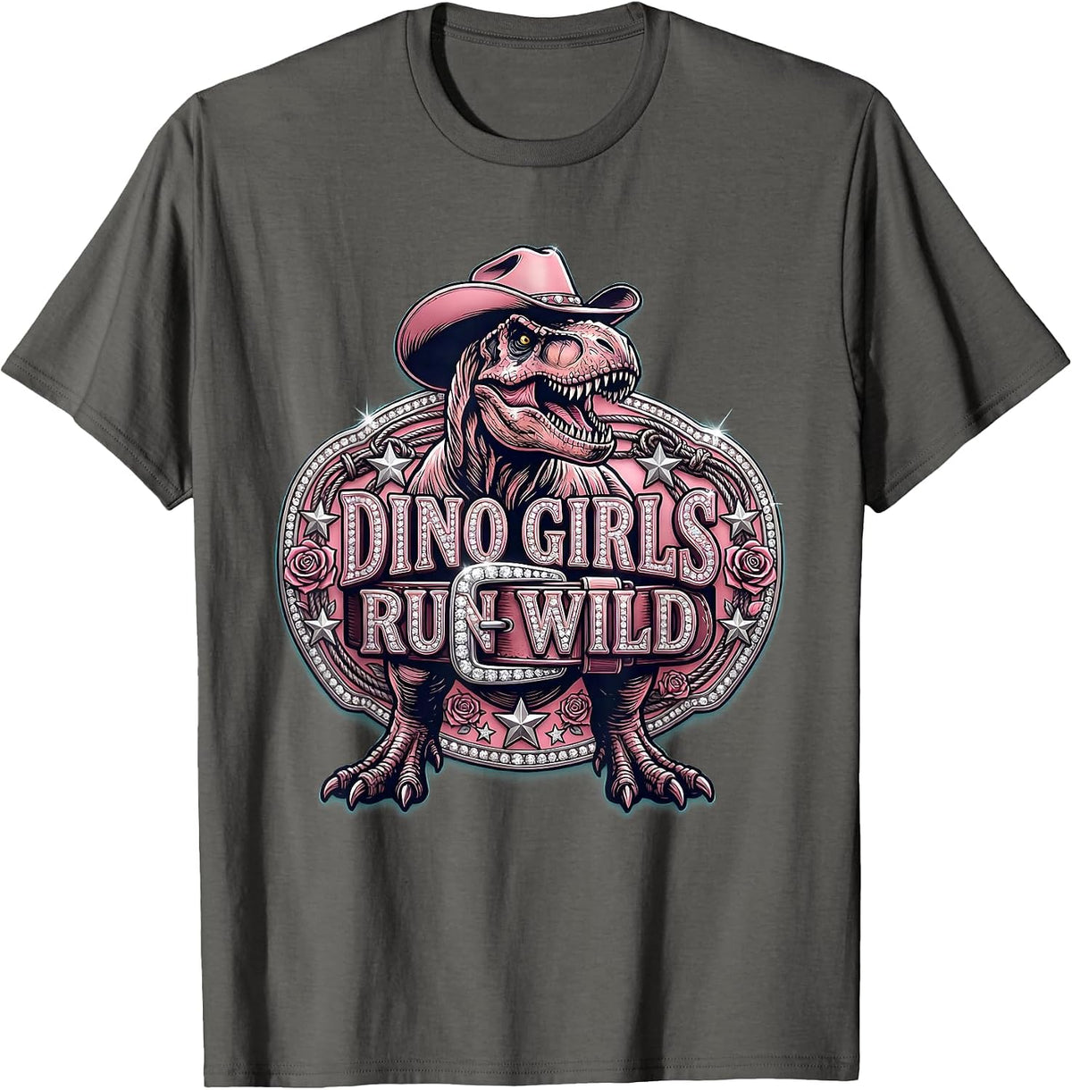 Men's Dino Girls Run Wild Dinosaur Graphic Design T-Shirt - Asphalt Grey