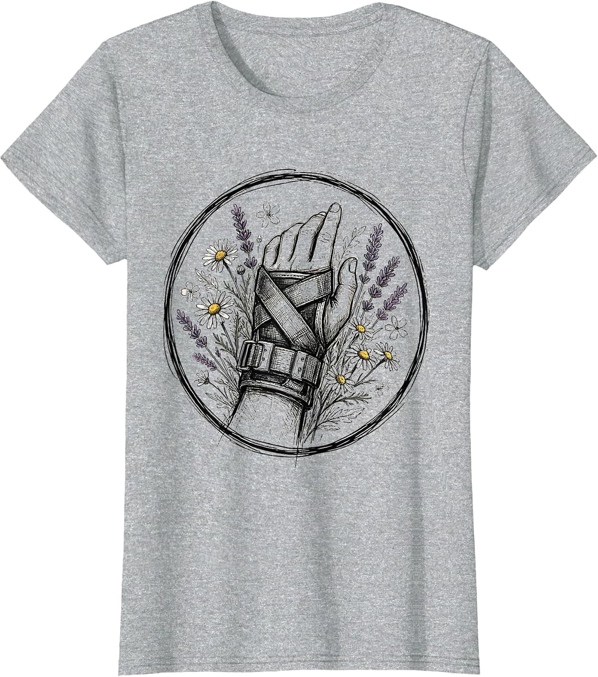 Occupational Therapy Hand Splint Floral Art T-Shirt - Heather Grey
