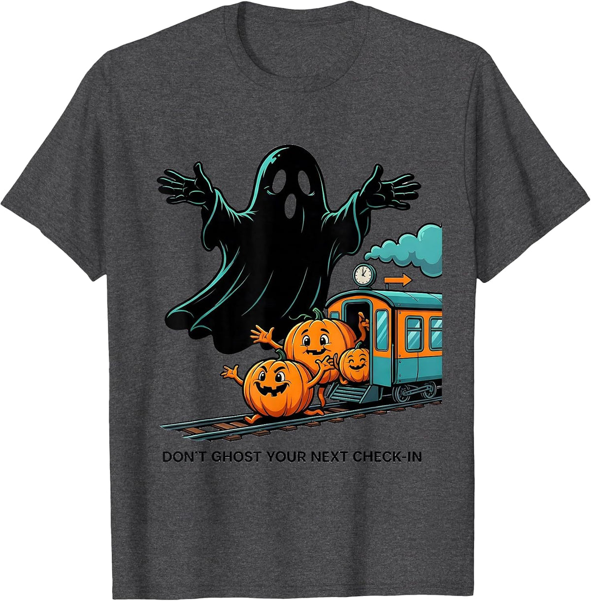 Don't Ghost Your Next Check-In Cartoon Ghost Mental Health T-Shirt - Dark Heather Grey