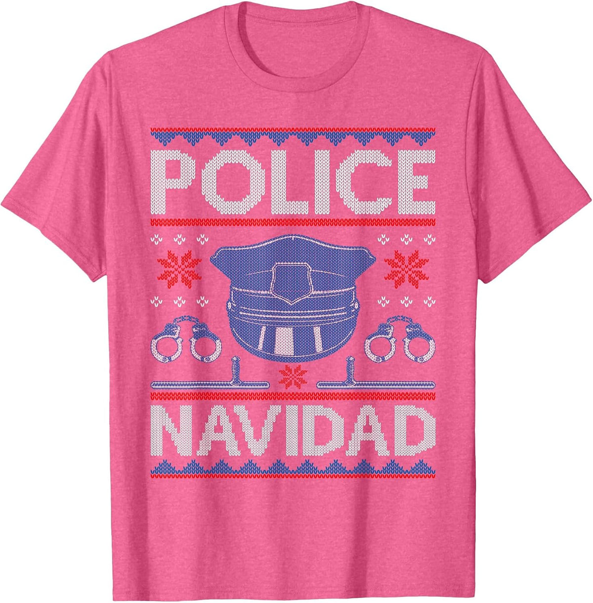 Police Navidad - Ugly Sweater Style T-Shirt T-Shirt - Pink Heather
