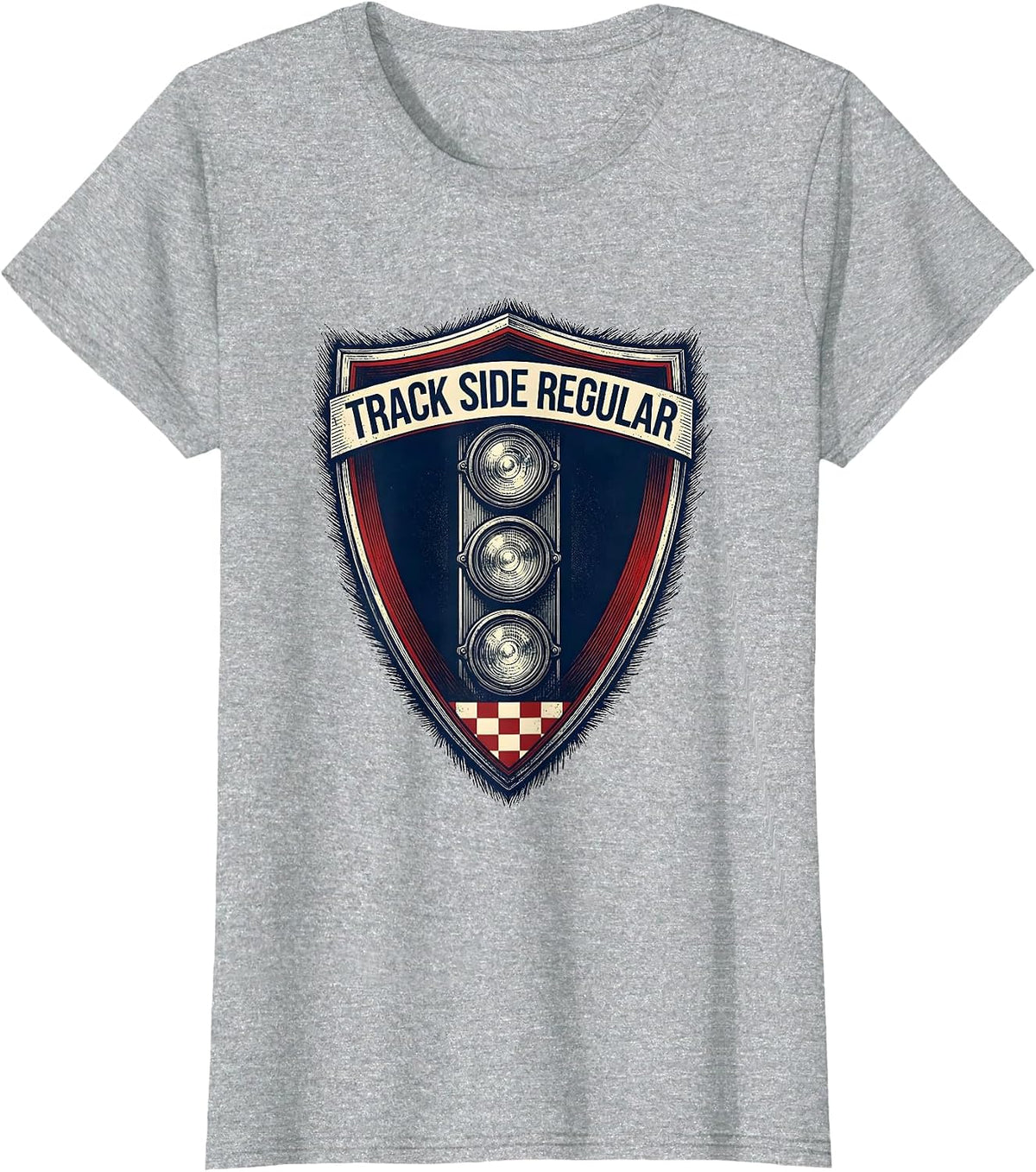 Women's Track Side Regular Patriotic Racing Fan Checkered Flag T-Shirt - Heather Grey