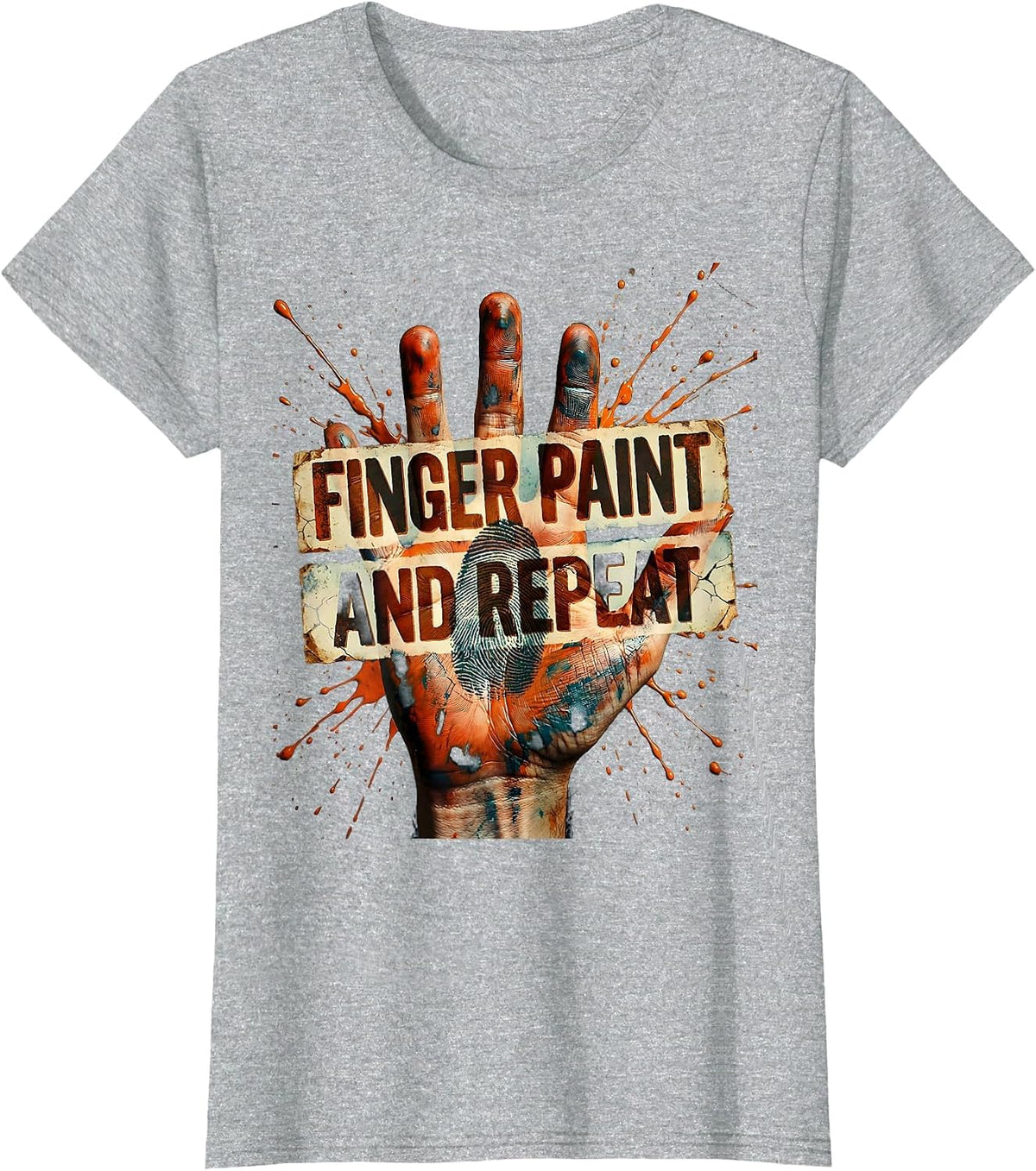 Finger Paint And Repeat Preschool Teacher Design T-Shirt - Heather Grey