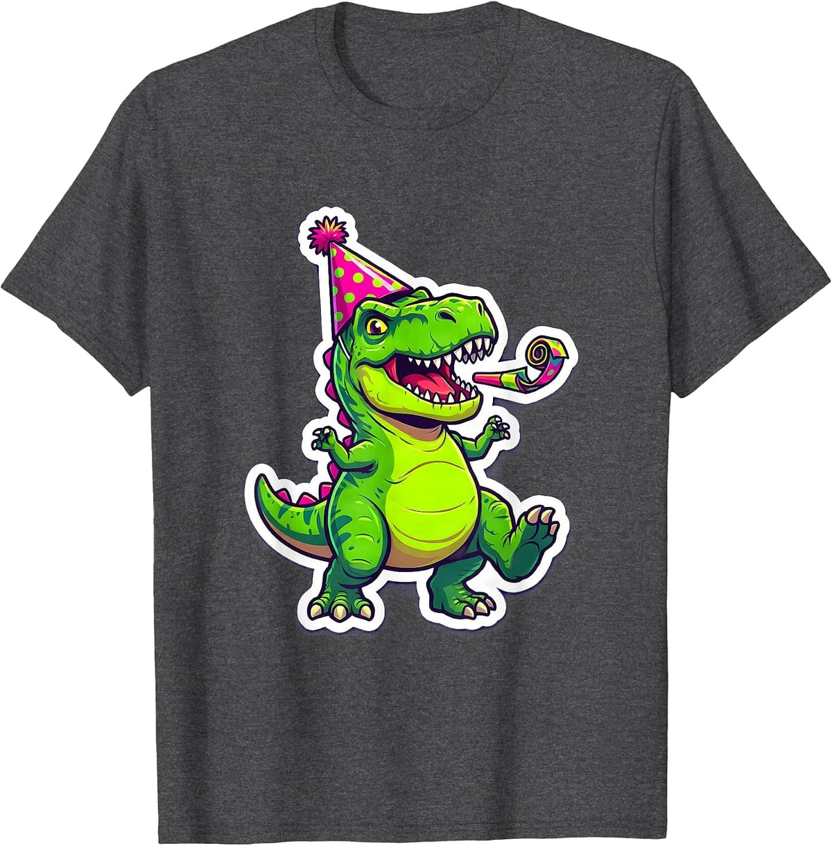 T-Rex Birthday Party Dinosaur Celebration T-Shirt - Dark Heather Grey