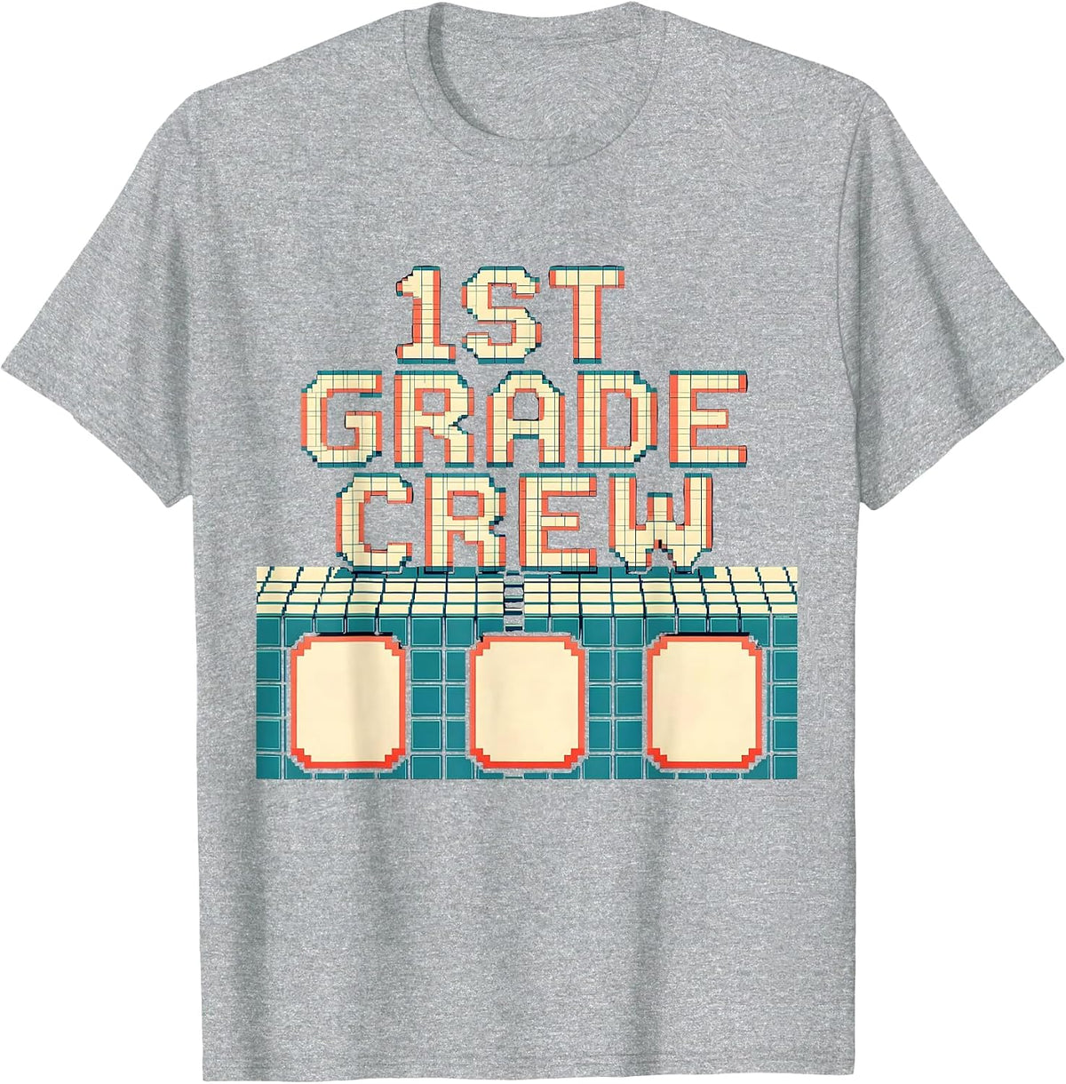 Men's 1st Grade Crew Pixel Art Back To School Grade Level Team T-Shirt - Heather Grey