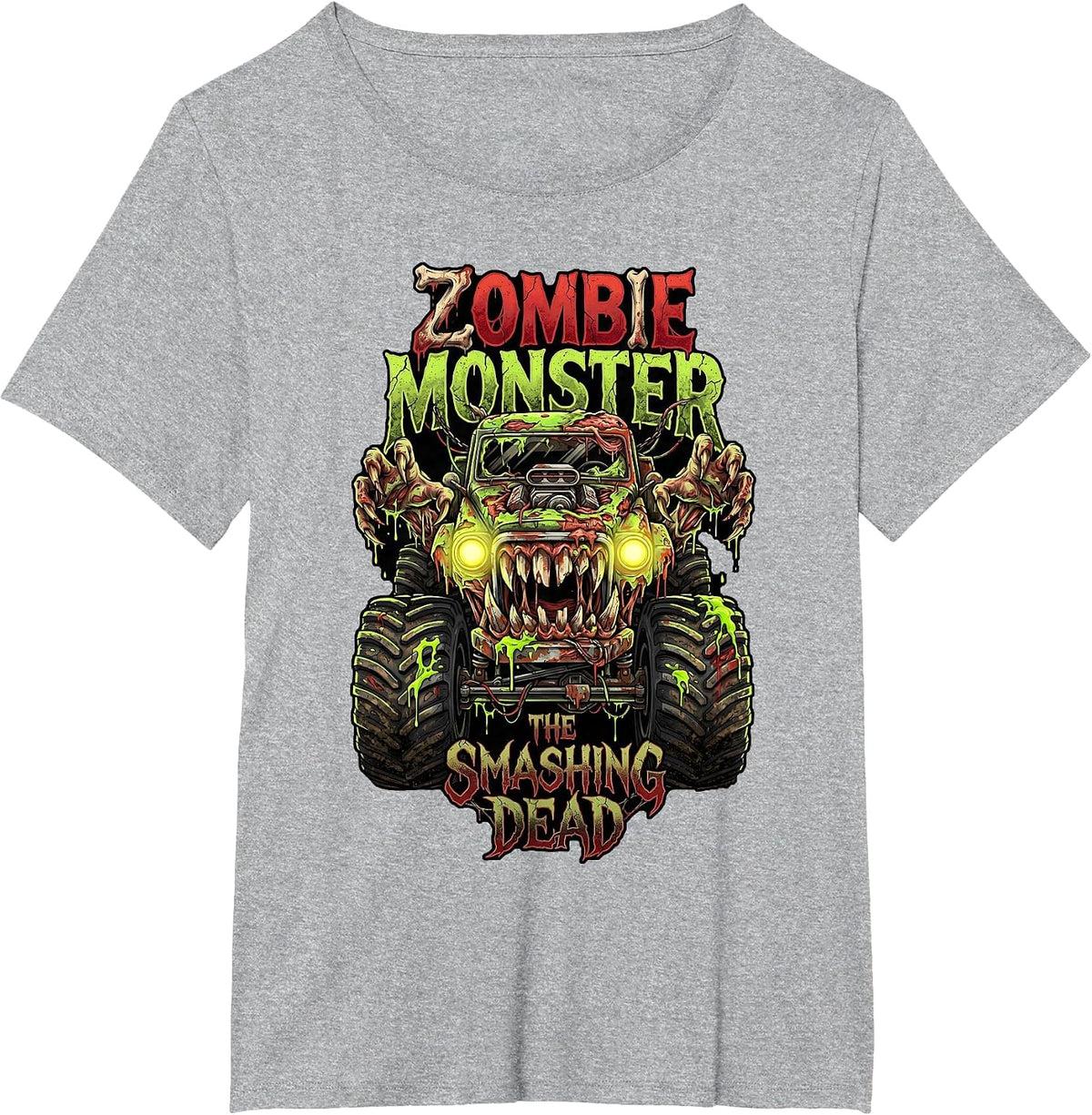Zombie Monster Truck The Smashing Dead Halloween Boys Kids T-Shirt - Heather Grey