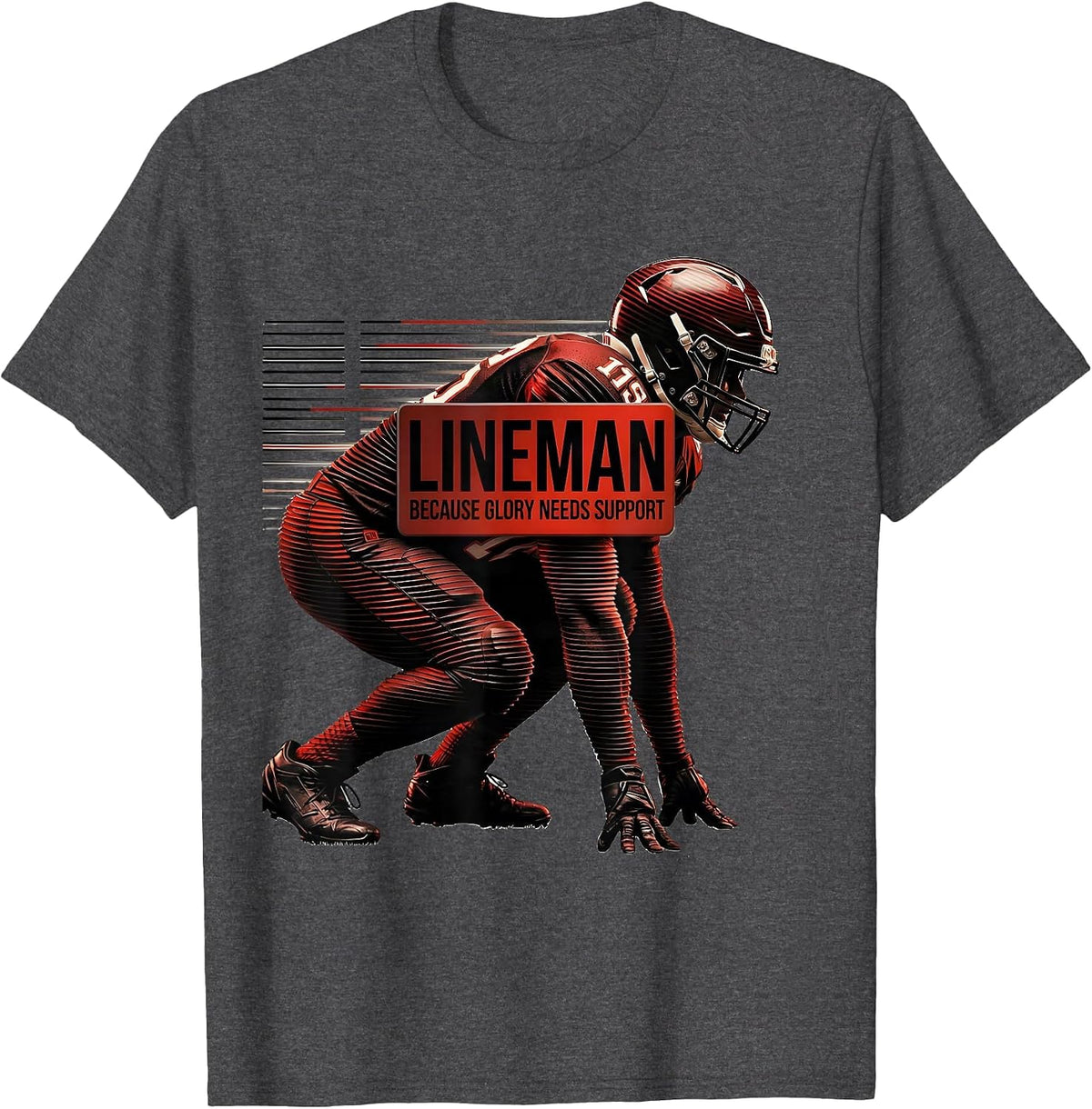 Men's Lineman Because Glory Needs Support Funny Football Lineman T-Shirt - Dark Heather Grey