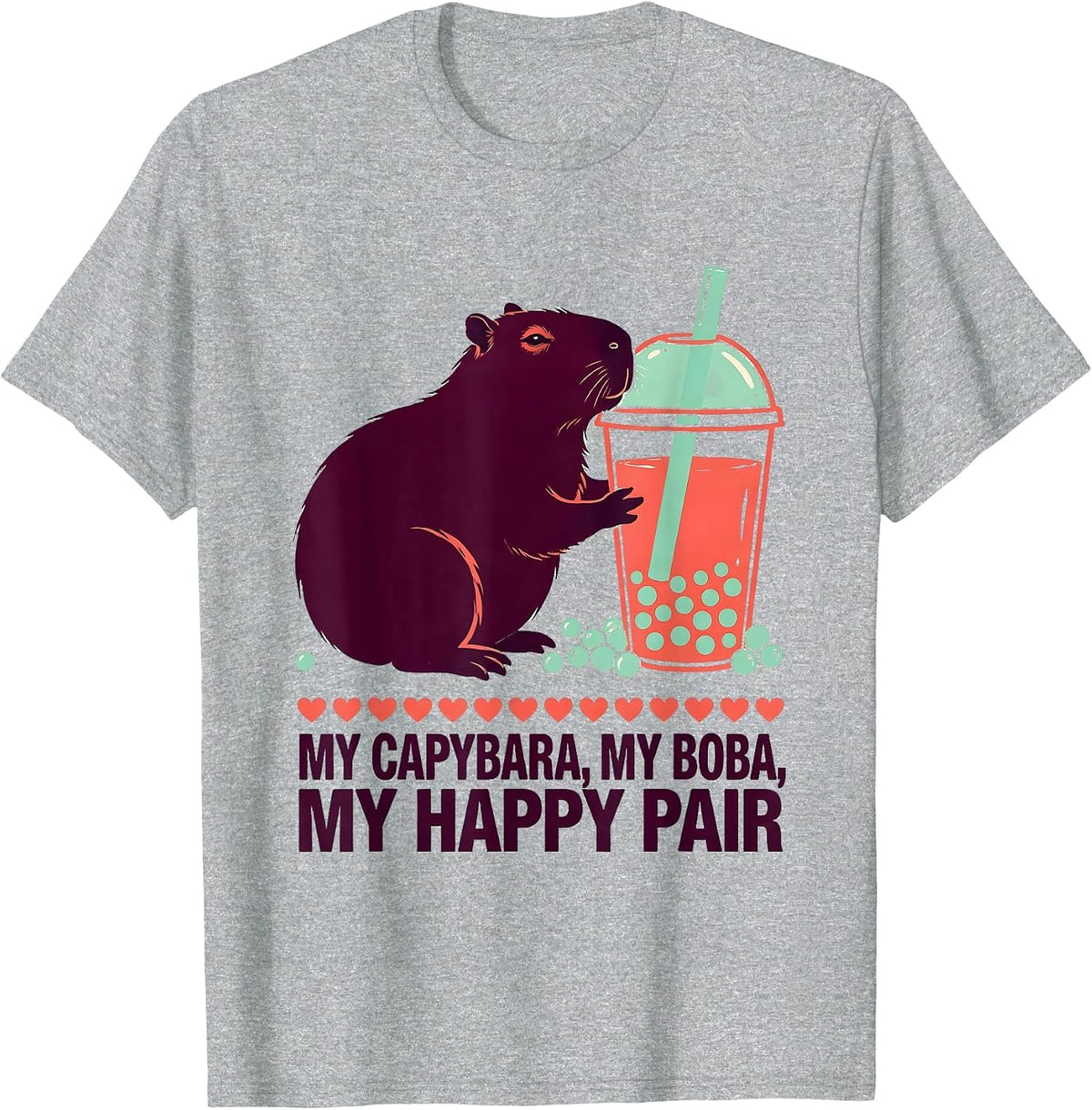 Men's My Capybara My Boba My Happy Pair Cute Kawaii Anime Animal T-Shirt - Heather Grey