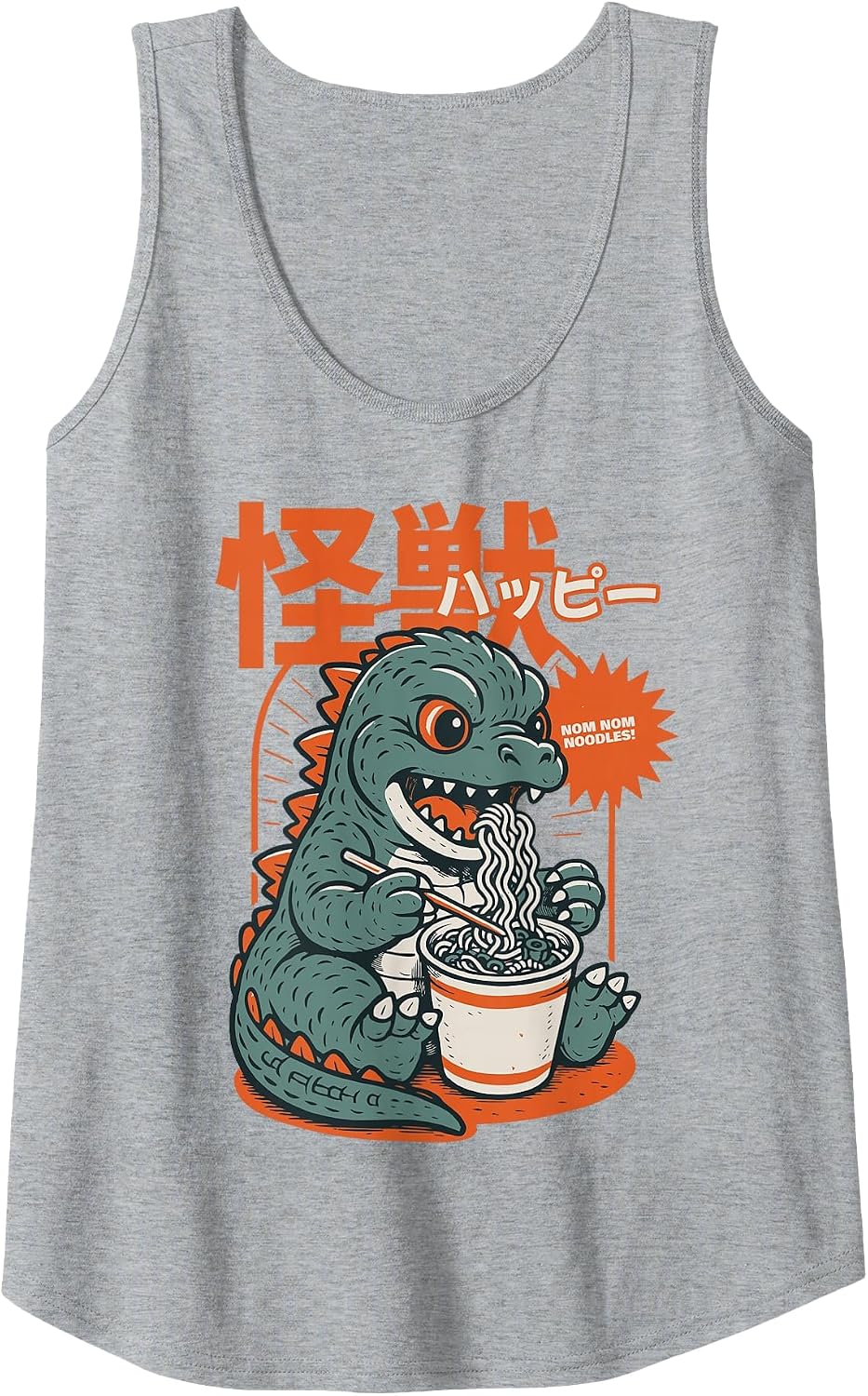 Cute Kaiju Dinosaur Ramen Noodles Funny Dino Japanese Anime Tank Top - Heather Grey