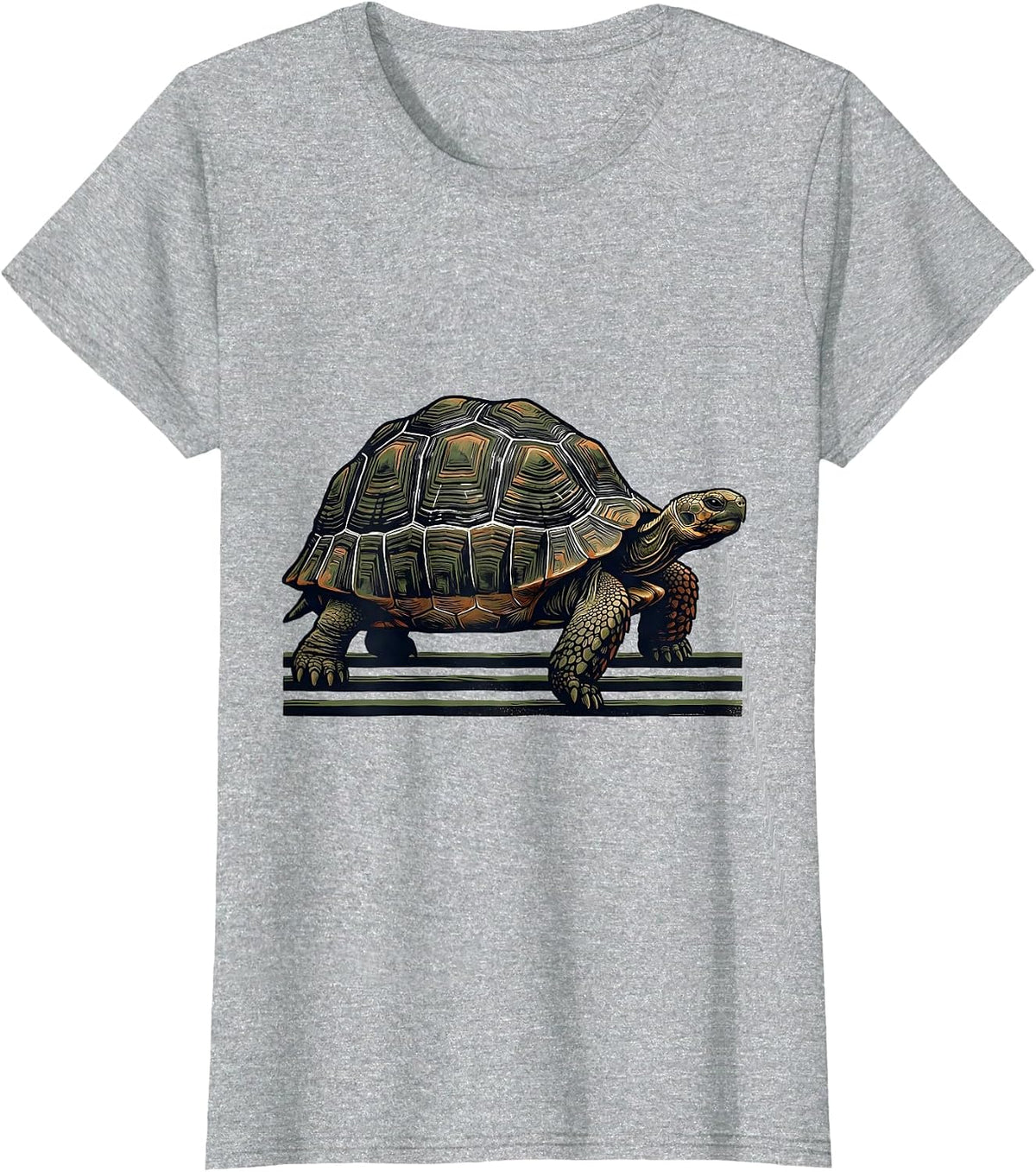 Women's Low Profile Tortoise Linocut Turtle Lover Gift T-Shirt - Heather Grey