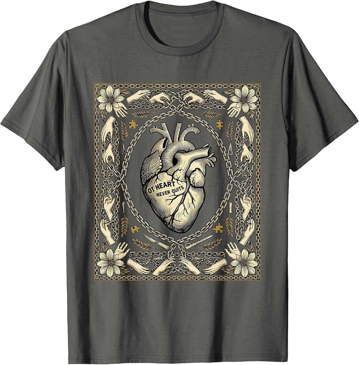 Men's OT Heart Never Quits Occupational Therapy Design T-Shirt - Asphalt Grey
