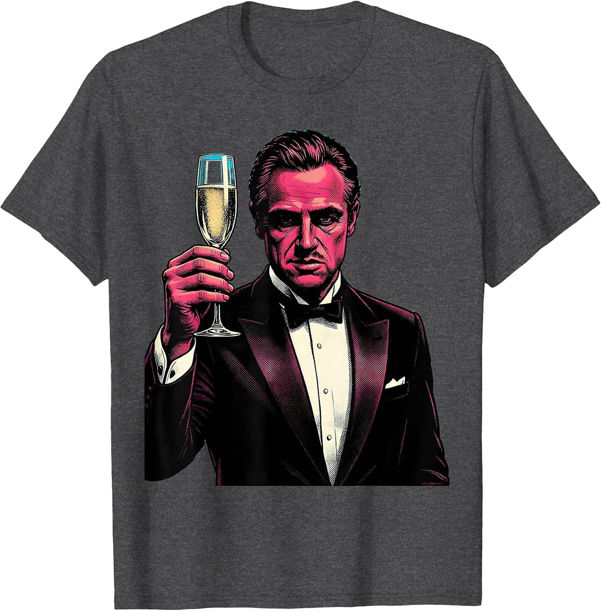 Dapper Tuxedo Champagne Glass Graphic T-Shirt - Dark Heather Grey