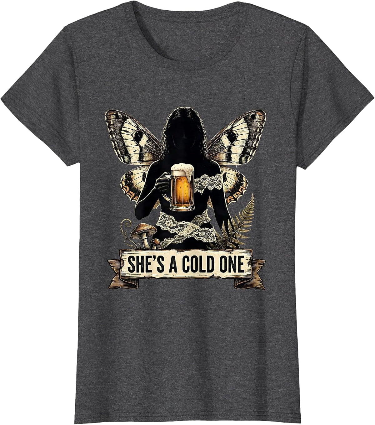 Women's She's a Cold One Beer Lover Graphic Design T-Shirt - Dark Heather Grey