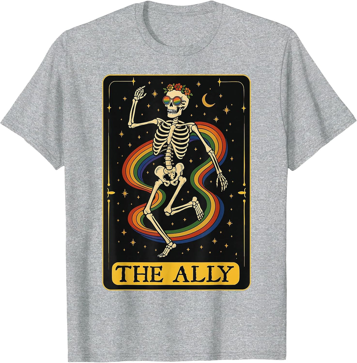 The Ally Tarot Card Skeleton LGBTQ Gay Pride Equality T-Shirt - Heather Grey