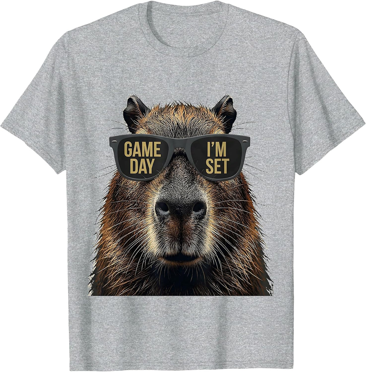 Men's Game Day, I'm Set Distressed Capybara Animal Mascot T-Shirt - Heather Grey